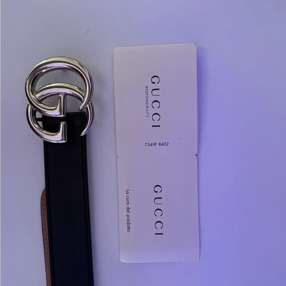 Gucci Children’s Black Leather Belt – Silver GG Logo (Size L)